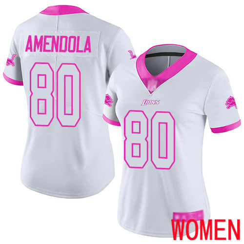 Detroit Lions Limited White Pink Women Danny Amendola Jersey NFL Football #80 Rush Fashion